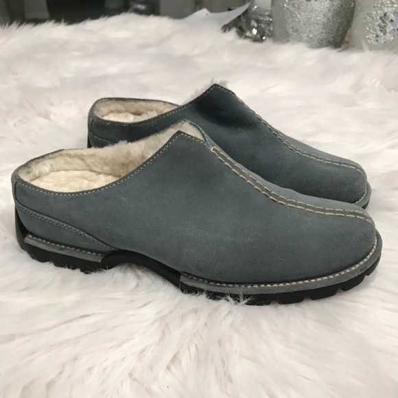 blue suede clogs